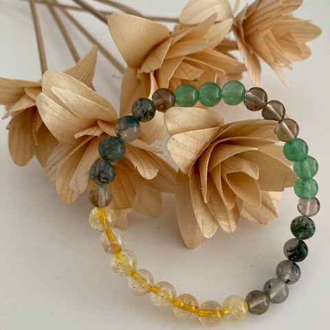 citrine | moss agate | smoky quartz | green aventurine