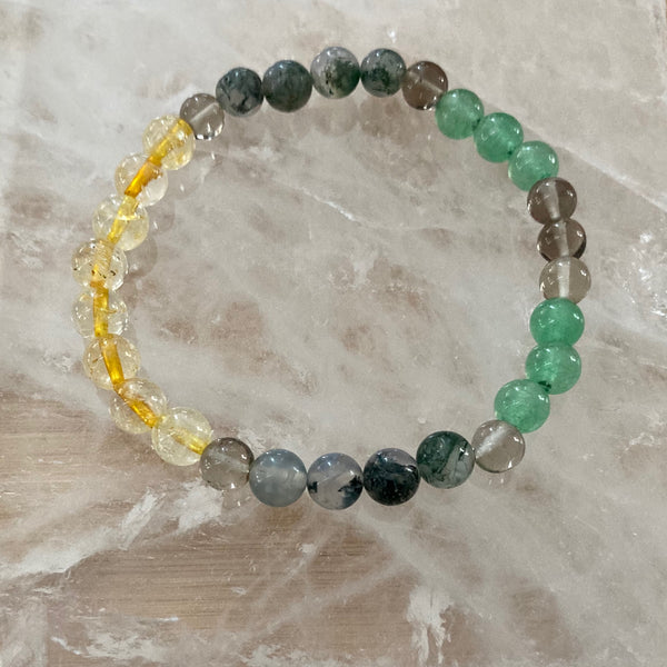 citrine | moss agate | smoky quartz | green aventurine