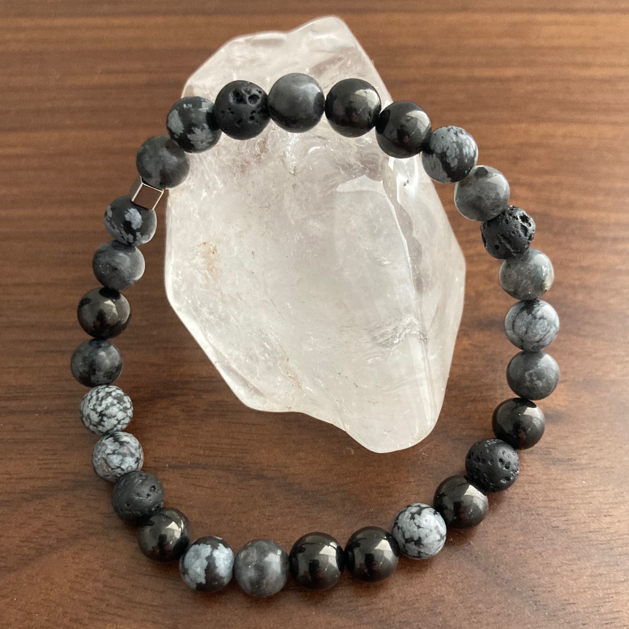 jet | larvikite | snowflake obsidian | lava stone