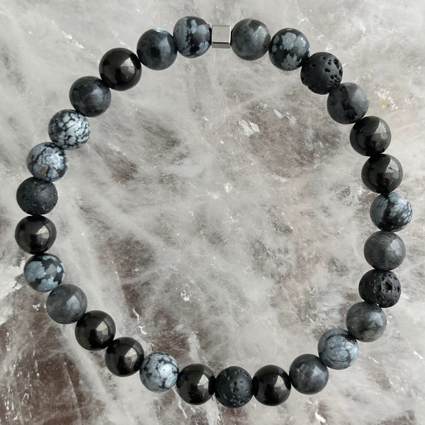 jet | larvikite | snowflake obsidian | lava stone