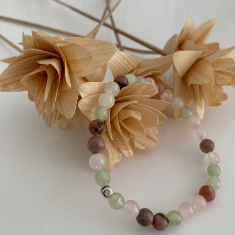 rose quartz | green jade | rhodonite